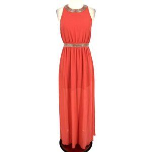 The Clothing Company Rhinestone Metallic Trimmed Maxi Dress Rose Size Small NWT
